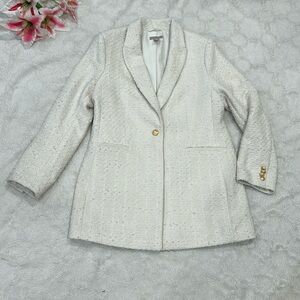 H&M Cream Textured Blazer with Gold Button